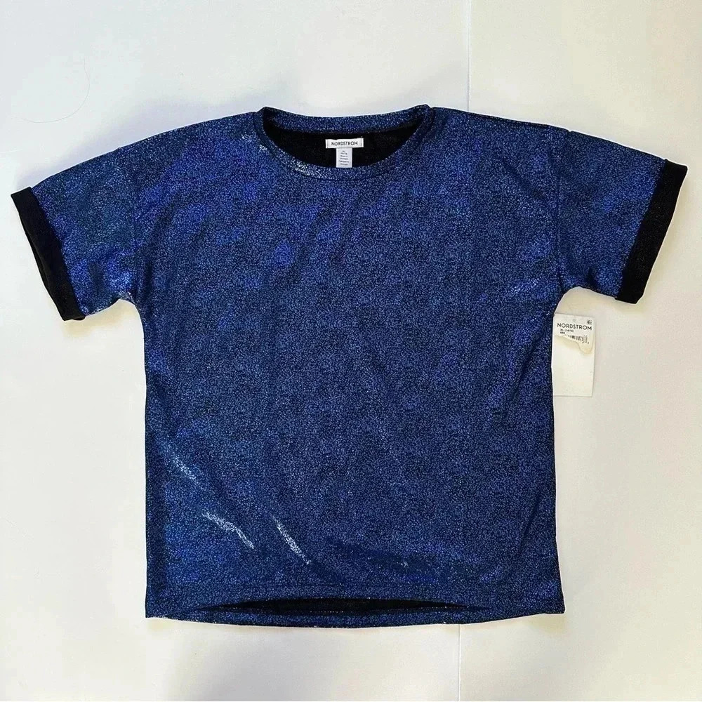 Nordstrom Kids XL 14/16 Crew Neck‎ Short Sleeve Pull Over Shimmer T Shirt Blue